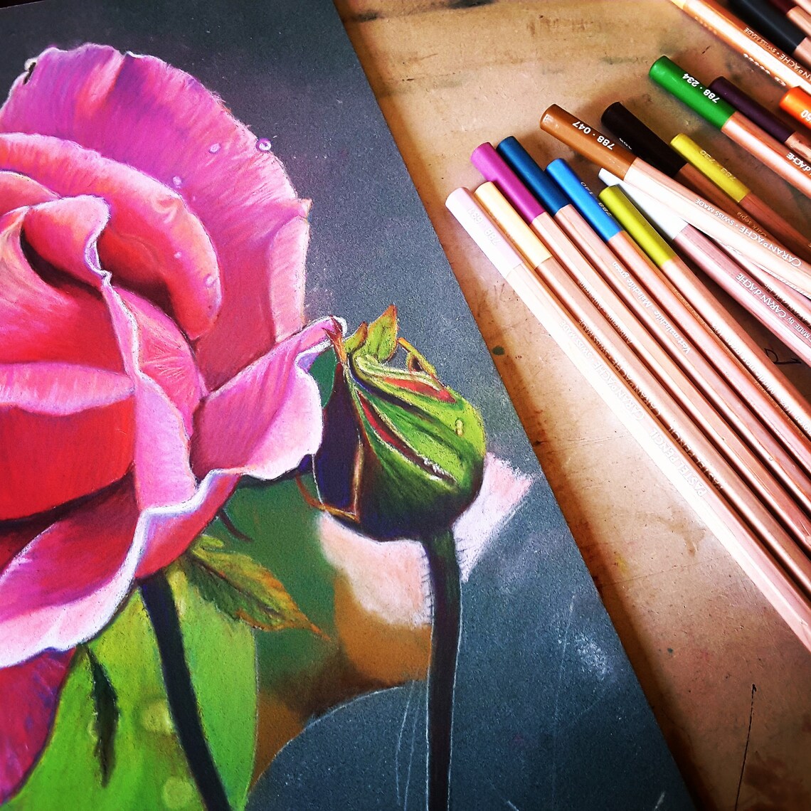 Pink Rose Painting Original Pastel Painting Rose Pastel Drawing Bedroom