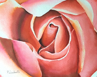 Red rose watercolor painting, watercolor brush pens on paper, macro flower painting, abstract rose original art, floral watercolor rose red.