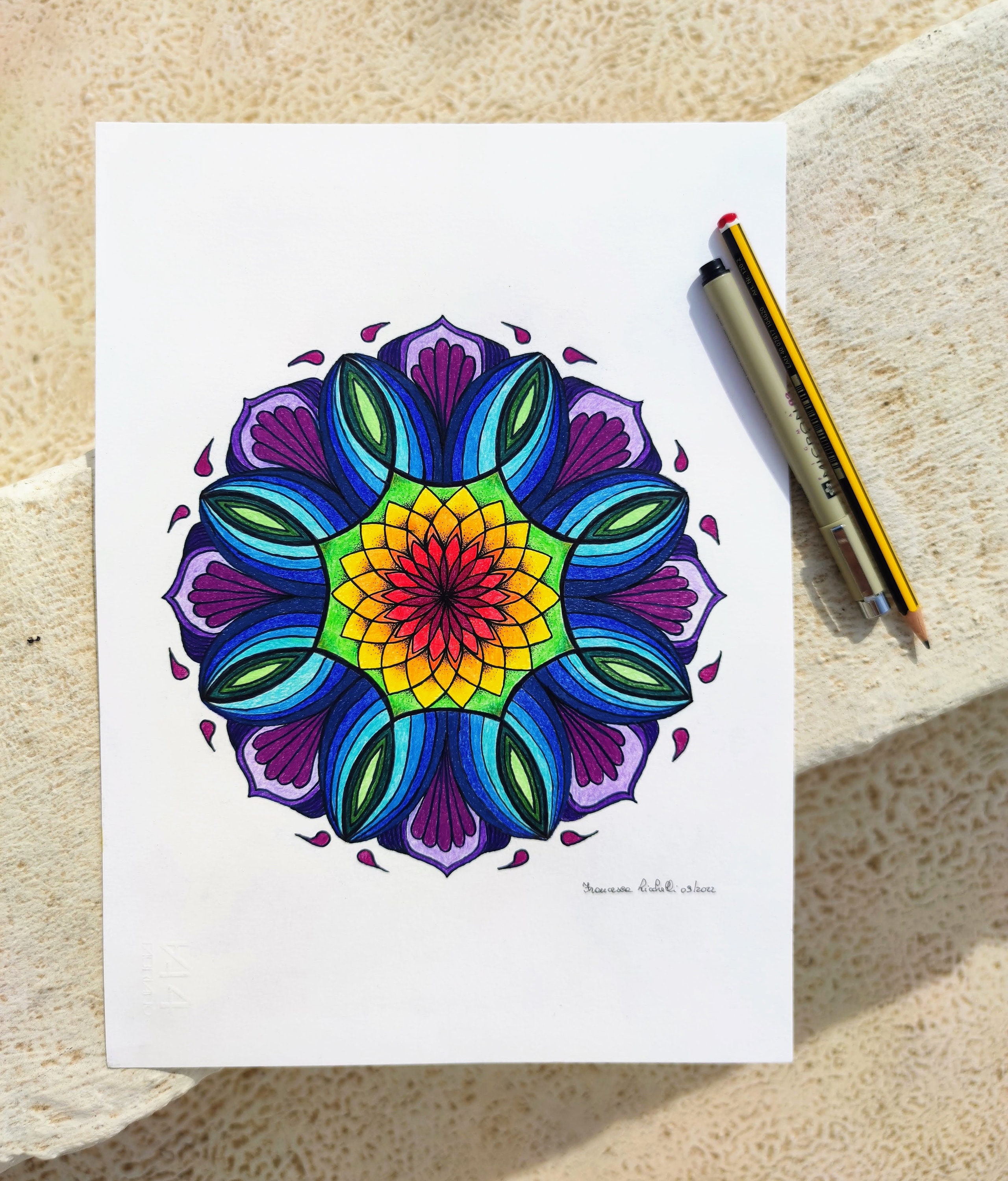 Original Mandala Drawing Colored Pencil Mandala Painting - Etsy