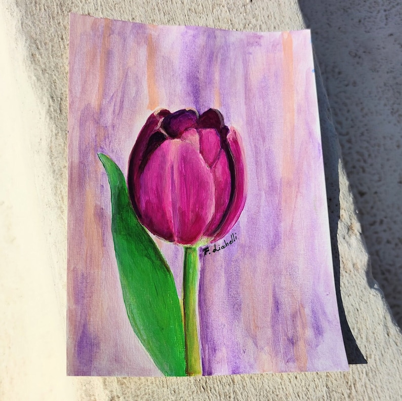 Violet Tulip Wall Art Purple Tulip Small Painting Tulip Acrylic