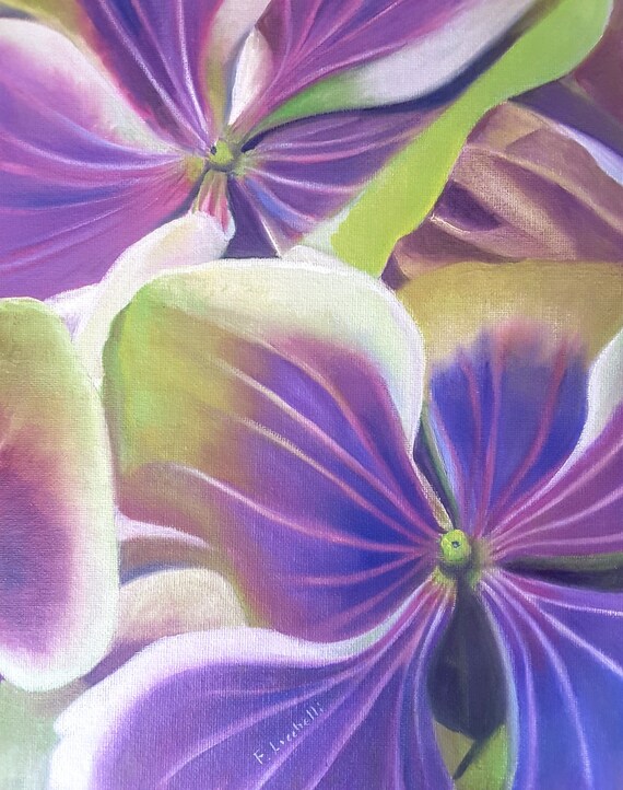 アジサイの油絵：キャンバスに描かれた紫色の花の現代アート - Etsy 日本