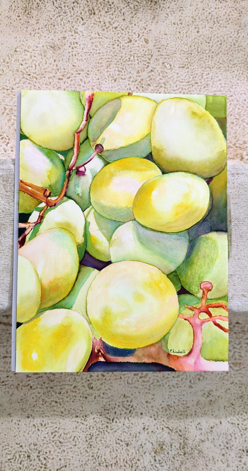 Grapes watercolor original painting yellow grapes painting green grapes wall art artwork for kitchen fruit painting still ife watercolor art image 5