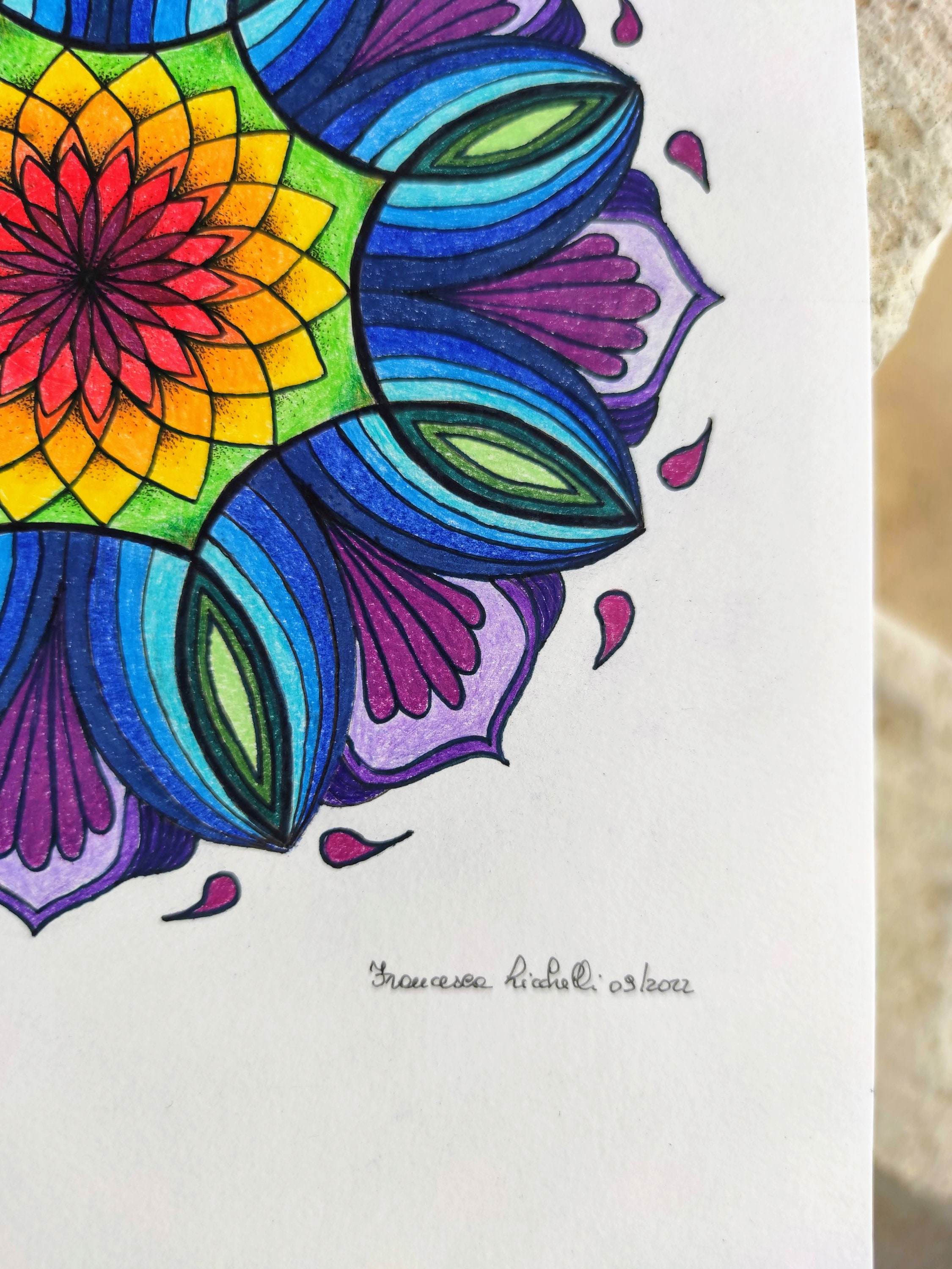 Original Mandala Drawing Colored Pencil Mandala Painting - Etsy