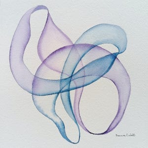Dipinto ad acquerello astratto, viola, indaco, delicato, originale, arte su carta Arches, morbido, botanico, contemporaneo, unico nel suo genere, piccolo astratto