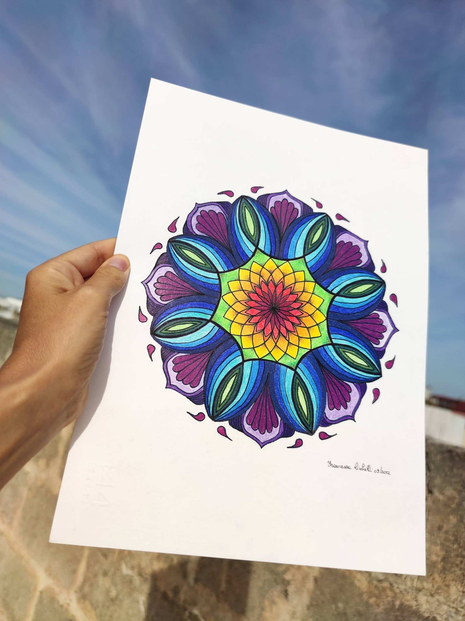 Original Mandala Drawing Colored Pencil Mandala Painting - Etsy