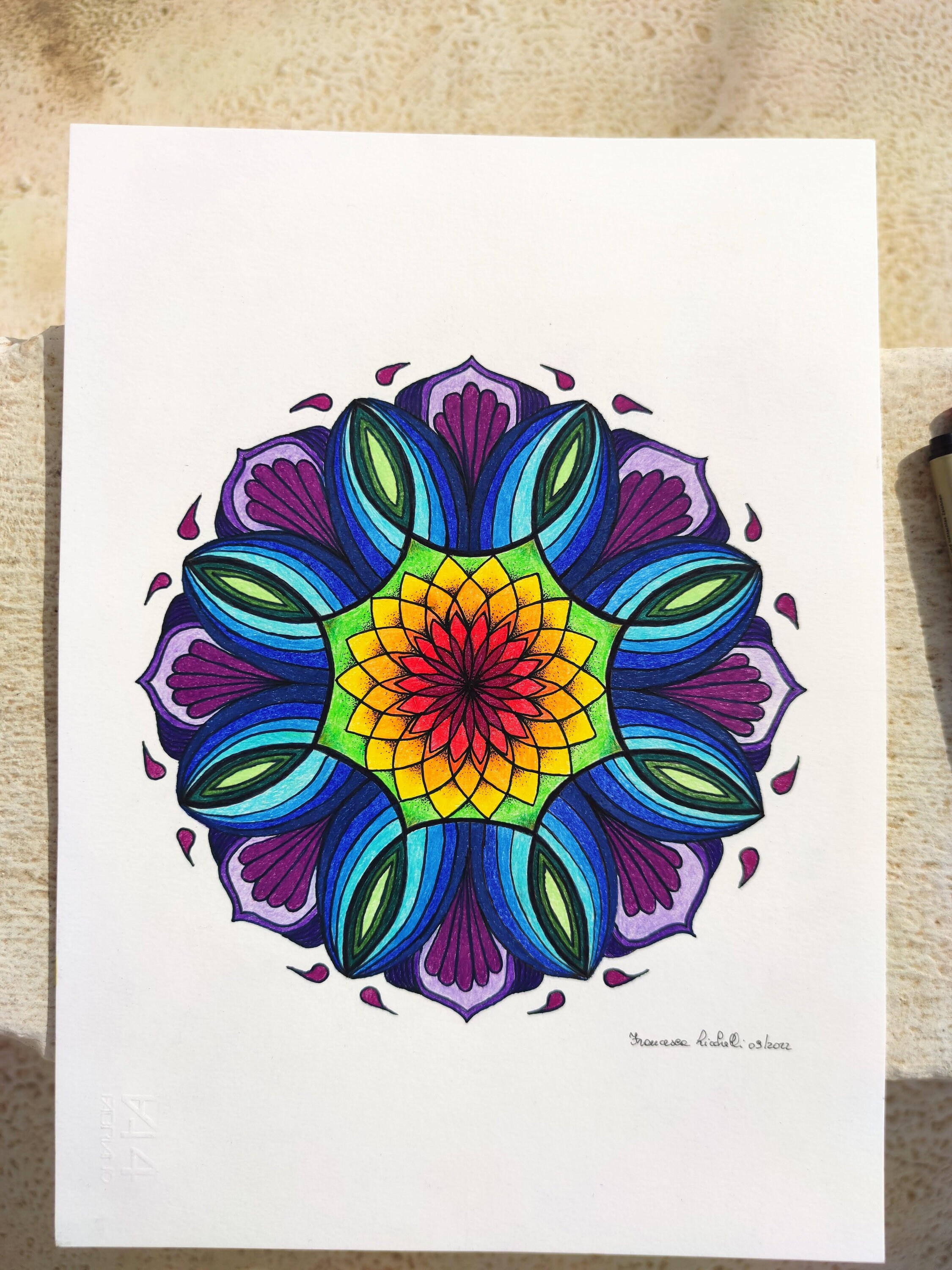 Original Mandala Drawing Colored Pencil Mandala Painting - Etsy