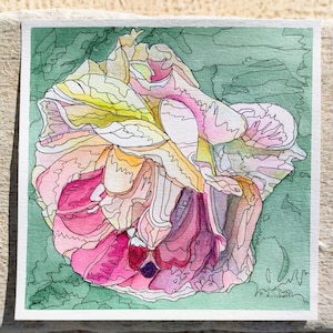 Acquerello astratto originale con inchiostro e acrilico su carta di cotone, moderna arte murale botanica, 8x8 quadrato, acquerello astratto con inchiostro e acquerello