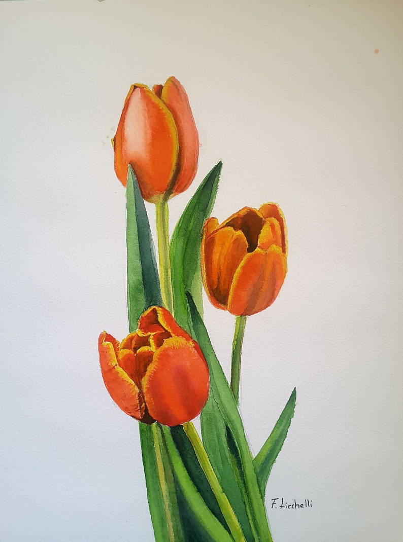 Red Tulips Original Watercolor Painting Flowers Picture - Etsy