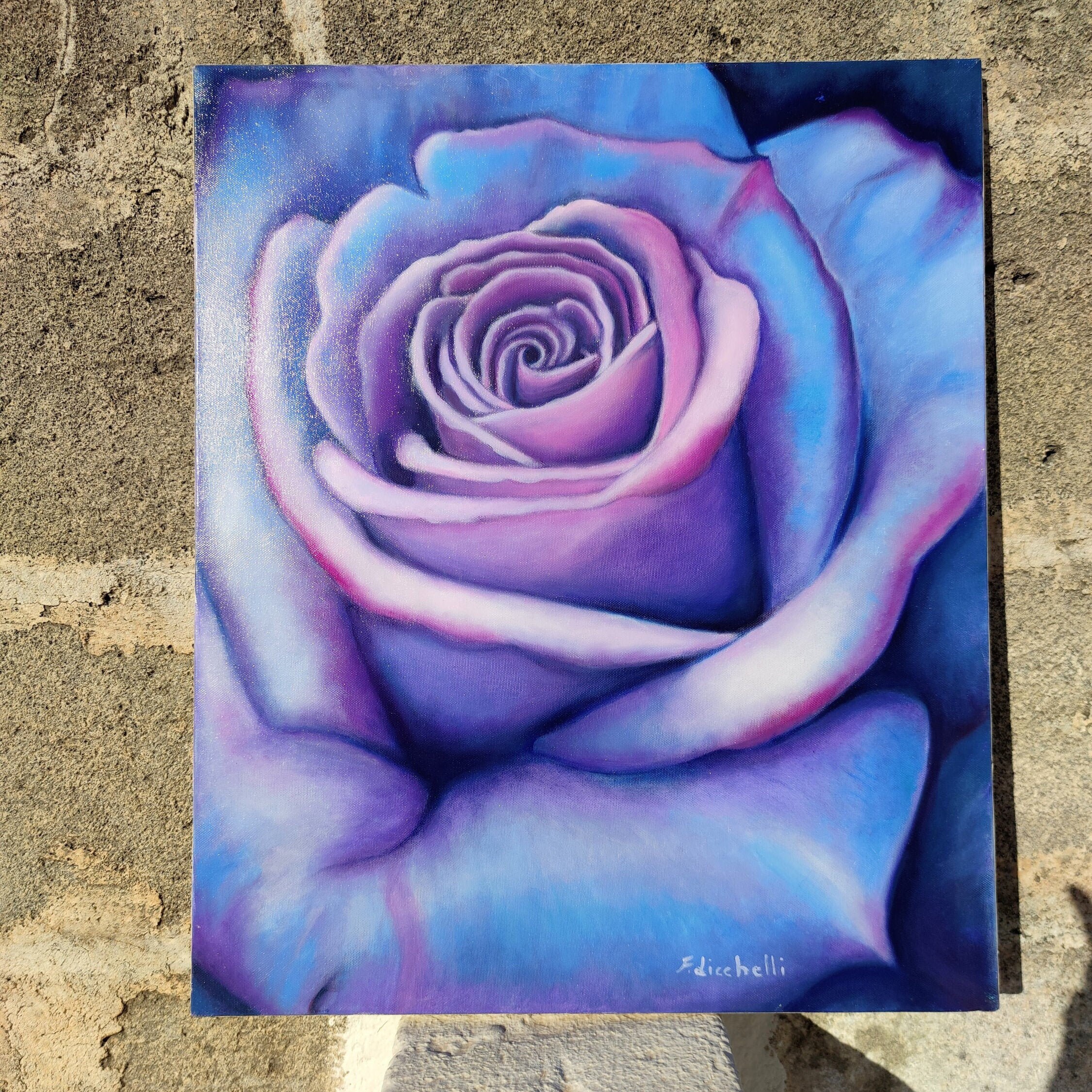 Big Rose Painting, Single Purple Rose Oil on Canvas, Lounge Decoration ...
