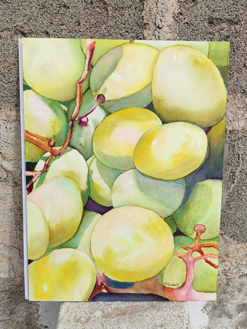 Grapes watercolor original painting yellow grapes painting green grapes wall art artwork for kitchen fruit painting still ife watercolor art image 2