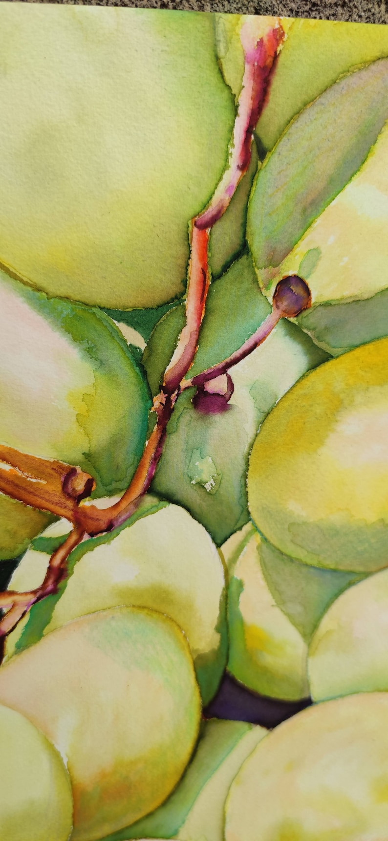 Aquarelle originale de raisins, peinture de raisins jaunes, peinture de raisins verts, oeuvre d'art murale pour la cuisine, peinture de fruits, aquarelle image 8