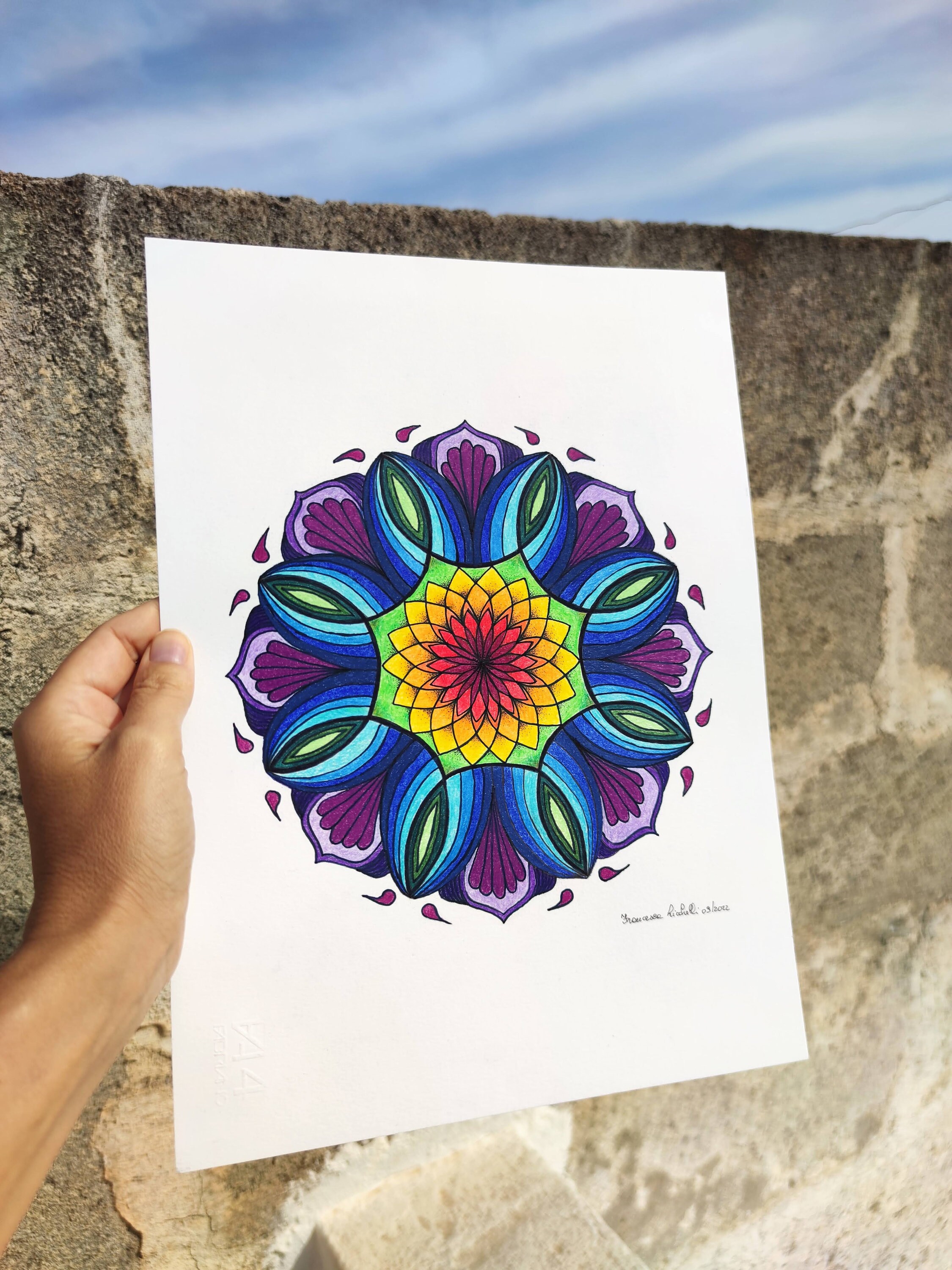 Original Mandala Drawing Colored Pencil Mandala Painting Etsy