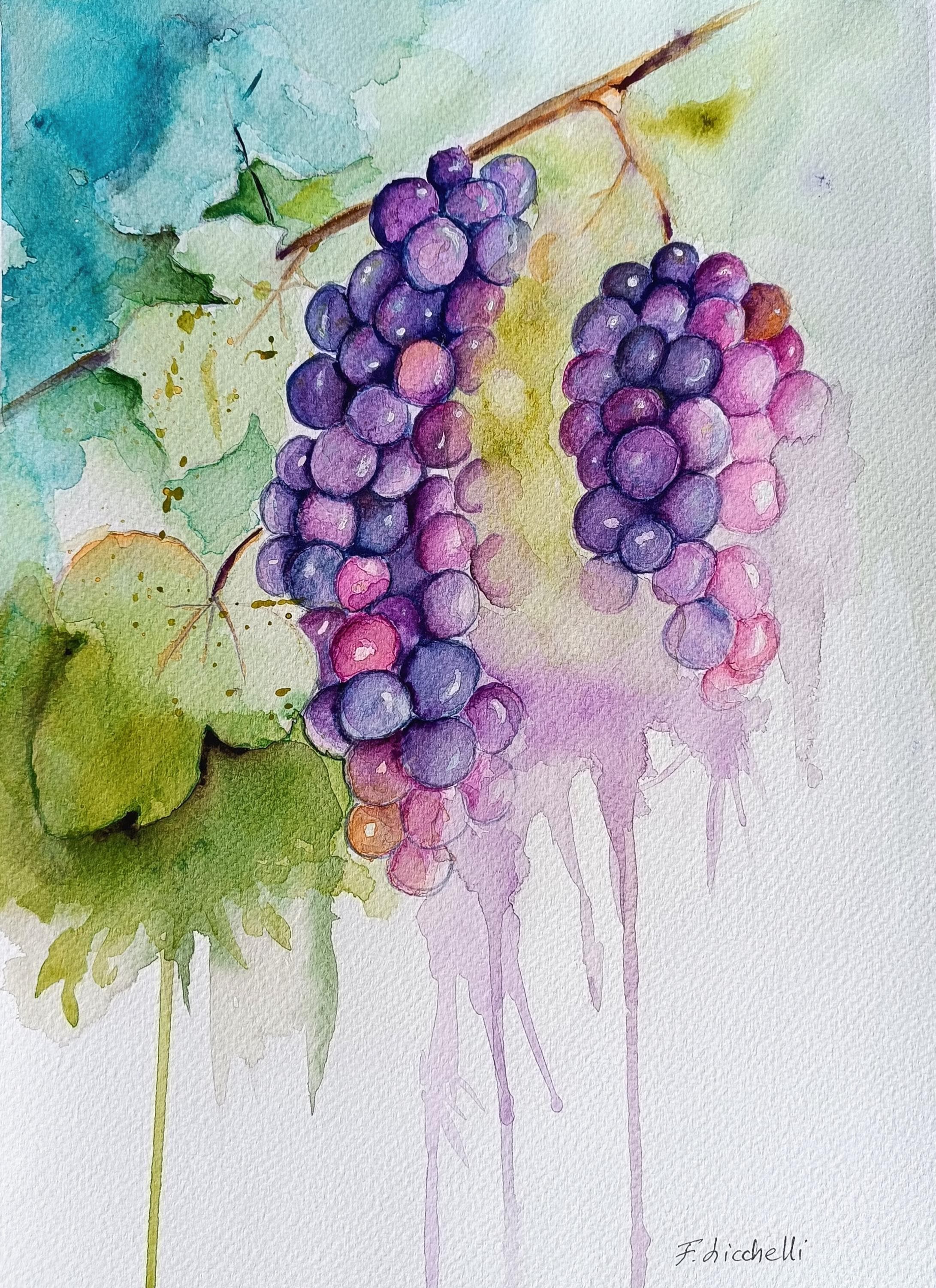 オリジナルのブドウの水彩画、12x16インチのボタニカルアート