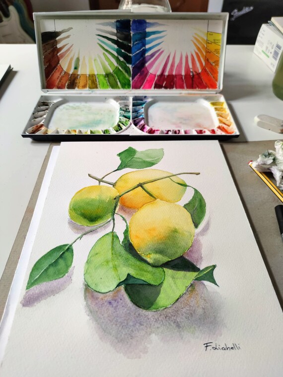 Lemon Watercolor Original Painting Still Life Lemons With Etsy
