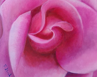 Rose painting oil on canvas, small painting pink rose square canvas oil pink flower painting macros rose floral painting bedroom wall art