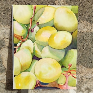 Aquarelle originale de raisins, peinture de raisins jaunes, peinture de raisins verts, oeuvre d'art murale pour la cuisine, peinture de fruits, aquarelle image 1