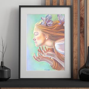 Ritratto di fata pastello originale su carta Pastelmat, idea regalo prima comunione, ritratto stile fantasy, fata dai capelli rossi disegno