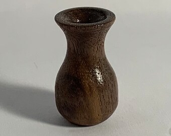 Jarrón de casa de muñecas en miniatura de nogal oscuro torneado a mano, escala 1:12