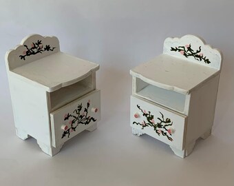 Mesitas de noche en miniatura para casa de muñecas, hechas a mano, estilo Art Nouveau, escala 1:12