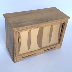 Doll house Miniature Rectangle Sideboard Credenza Mid Century Modern style. Blonde Oak Faux finish. 1:12 scale.
