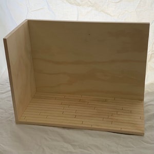 2 wall Shadow box room vignette 13”x 5.75”  9.5” Sturdy display shelf for 1:12 scale miniatures. Handmade with engraved flooring. Unfinished