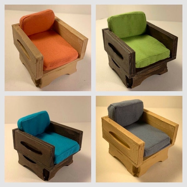 Miniature pour maison de poupée - Fauteuil moderne du milieu du siècle - Échelle 1:12 - Choisissez vos couleurs