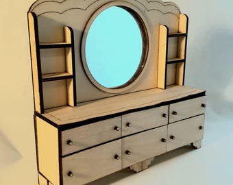 Kit de tocador Art Nouveau para casa de muñecas, miniatura a escala 1:12