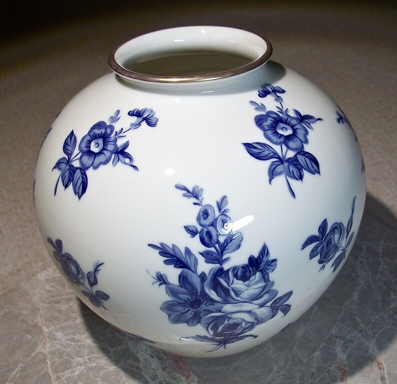 Thomas Pottery Ultramarine Florals on Ivory Porcelain Vase Etsy