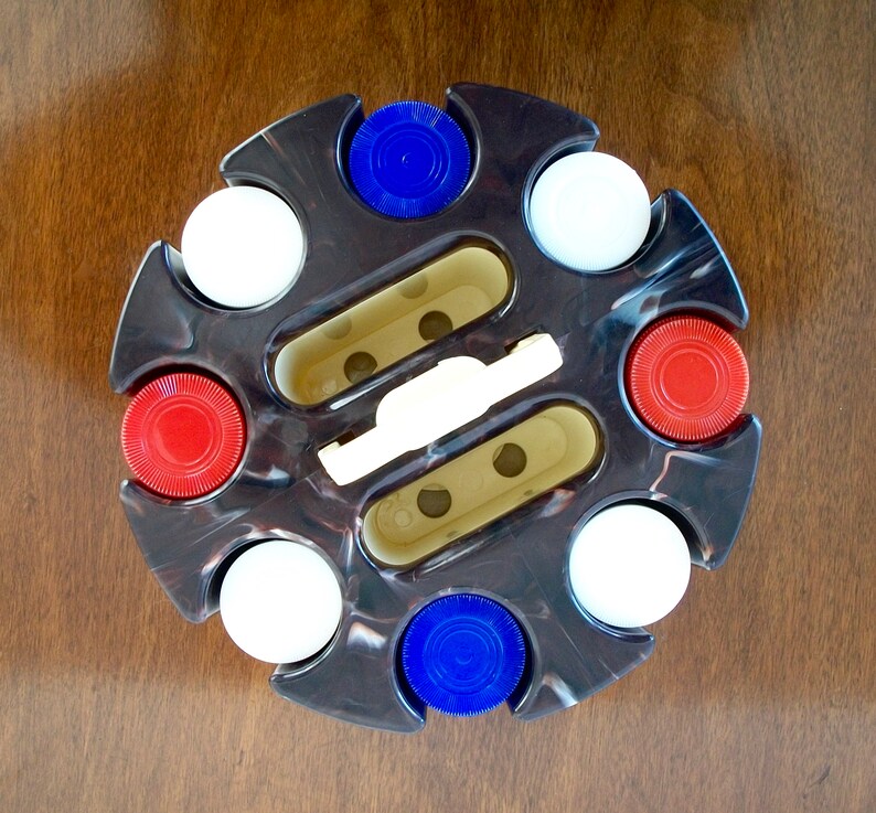 Eight Poker Chip Sleeves Red White Blue Chips Marbled Plastic Poker Chip Caddy Plastic Handle Two Card Deck Cubbies Poker Chip Carousel