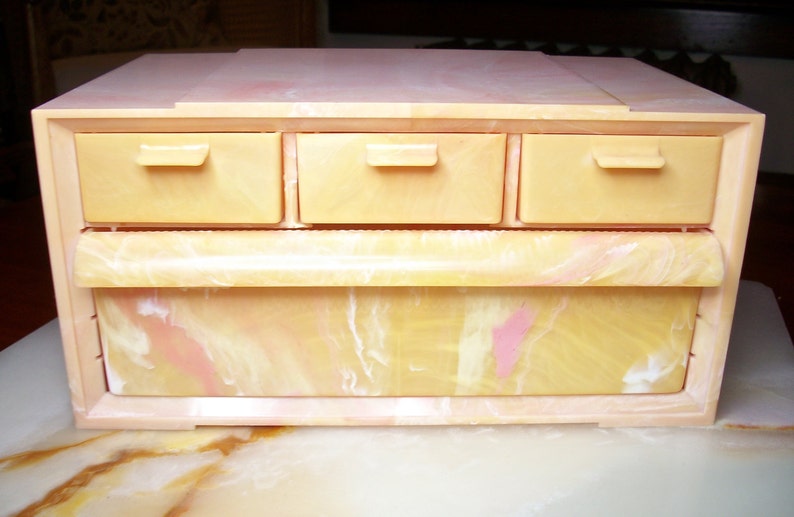 Pretty Vintage Marbled Plastic Drawer Storage Container Four Etsy