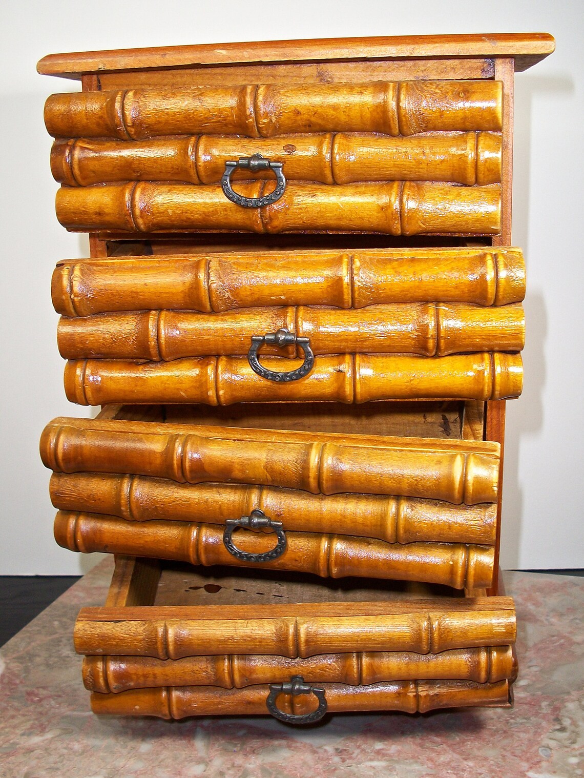 Golden Bamboo Jewelry Box Four Drawers Embossed Metal Drawer Etsy