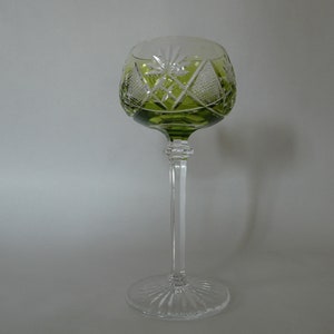 Vintage Belgian Cut Glass Crystal Wine Glass by Val St Lambert Green and Clear Glass 0623044-2667  No free shipping to USA