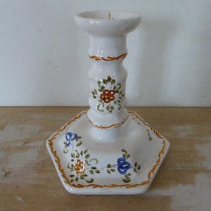 Vintage French Earthenware Candlestick, Handpainted Pottery, Home Decor 0118012-497  No free shipping to USA