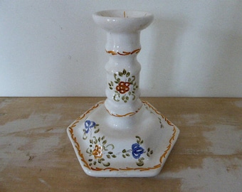 Vintage French Earthenware Candlestick, Handpainted Pottery, Home Decor 0118012-497