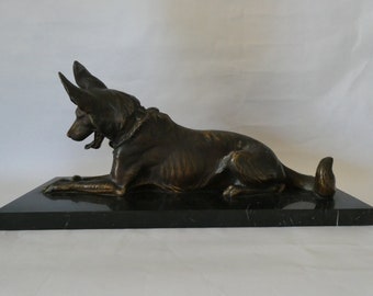 Art Deco Spelter German Shepherd Dog Ornament on Marble Plinth 0722003-2411 Please request shipping cost for USA