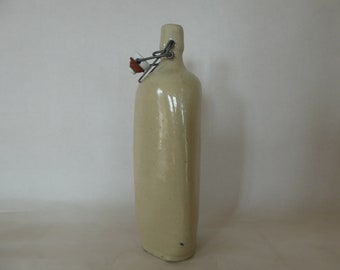Vintage French Triangular Cream Glazed Stoneware Bottle with Wire Clasp Pot Stopper 0320015-949 Please request shipping cost for USA