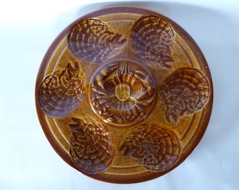 Vintage French Oyster Serving Plates with Lemon Centre from Sarreguemines France 0121010-1500  No free shipping to USA