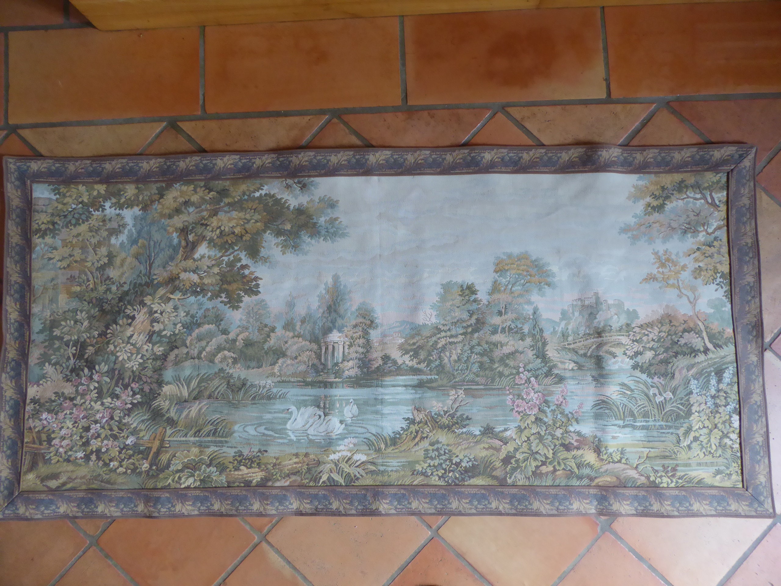 Vintage Français Grande Machine Tissée Scène Rurale Tapisserie Murale 0920005-1048
