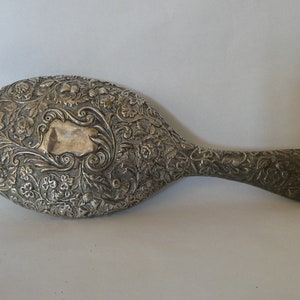 Vintage White Metal Hand Mirror Vanity Glass Featuring Thistles, Shamrock and Roses 0323009-2590  No free shipping to USA