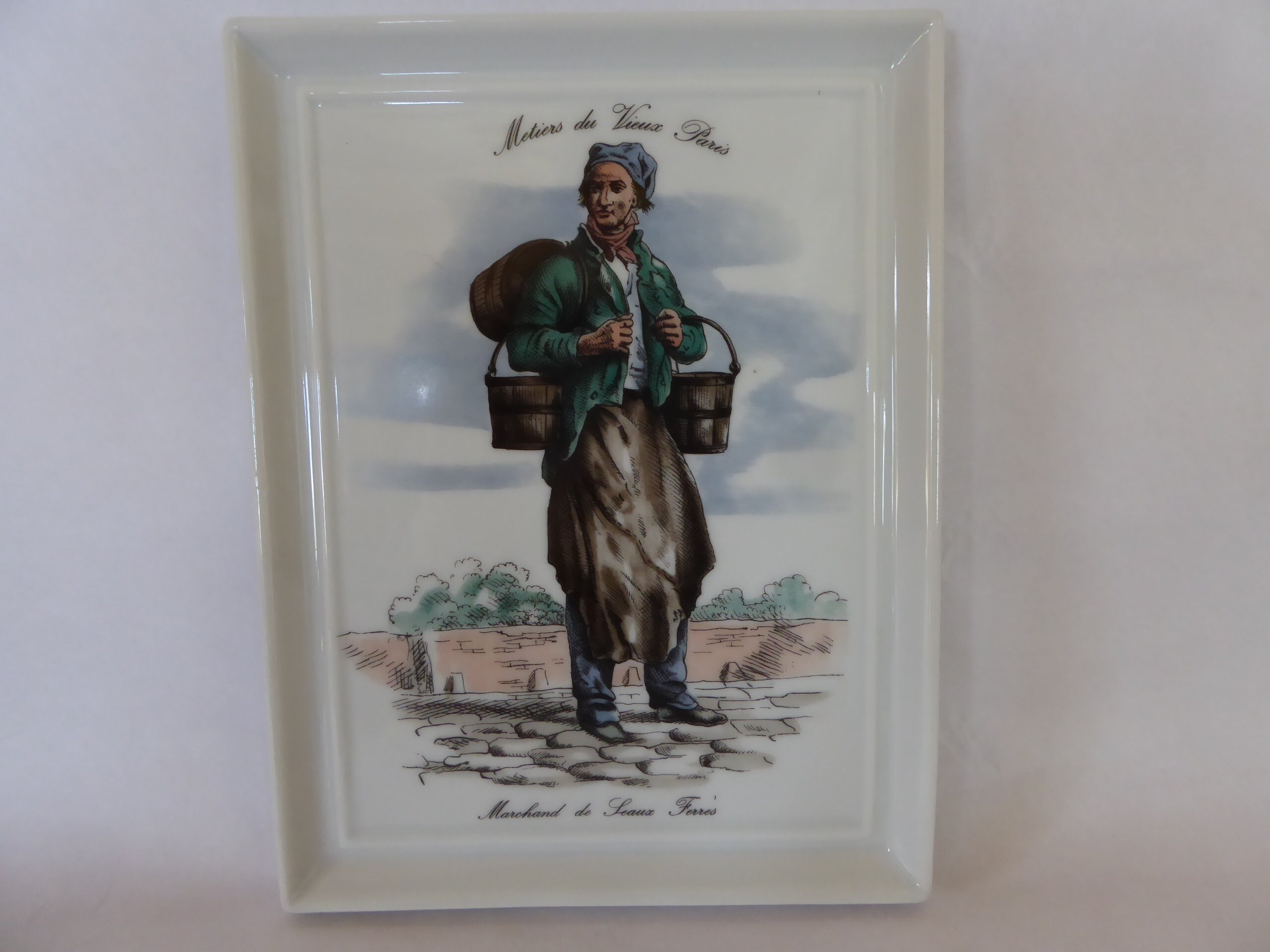 Vintage Français Céramique Murale Accrochage Vieux Metiers de Paris Plaque Représentant Un Vendeur S