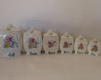 Set of 6 Vintage French Porcelain Food Storage Pots with Lids 0123001-2543 Please request shipping cost for USA