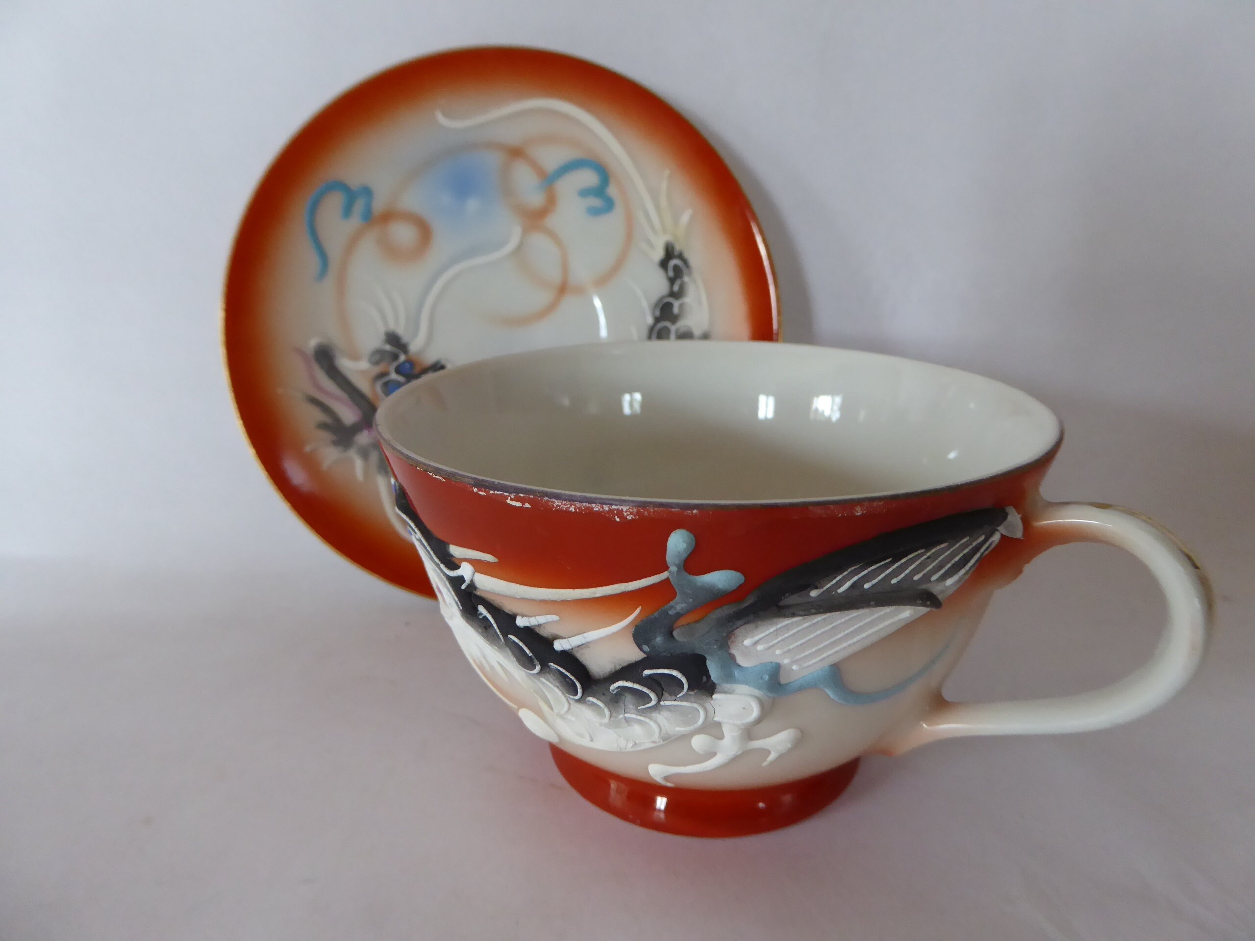 「Dragon」鶴　皿　置物 Vintage Japanese Burnt Orange Lustre Dragonware Coffee and