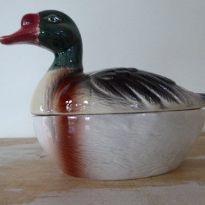Duck Paté Serving Dish, Michel Caugant Handmade Terrine Dish, Vintage French Figural Faience 0518020-595  No free shipping to USA
