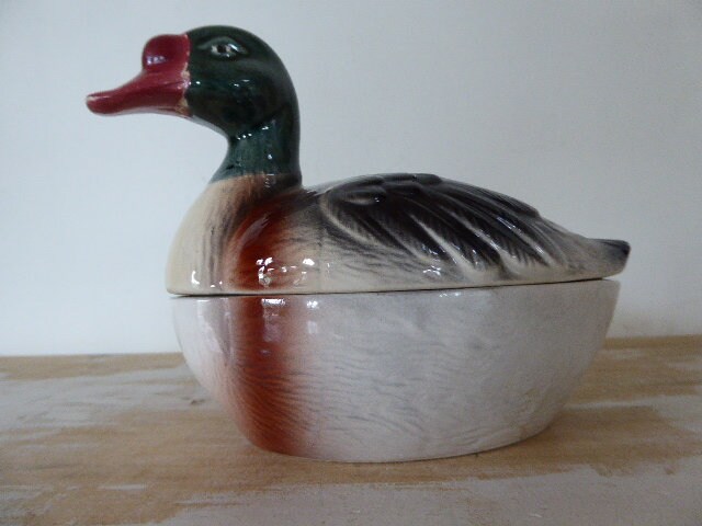 Plat de Service Duck Paté, Michel Caugant Plat Terrine Fait à La Main, Vintage Français Faïence Figu