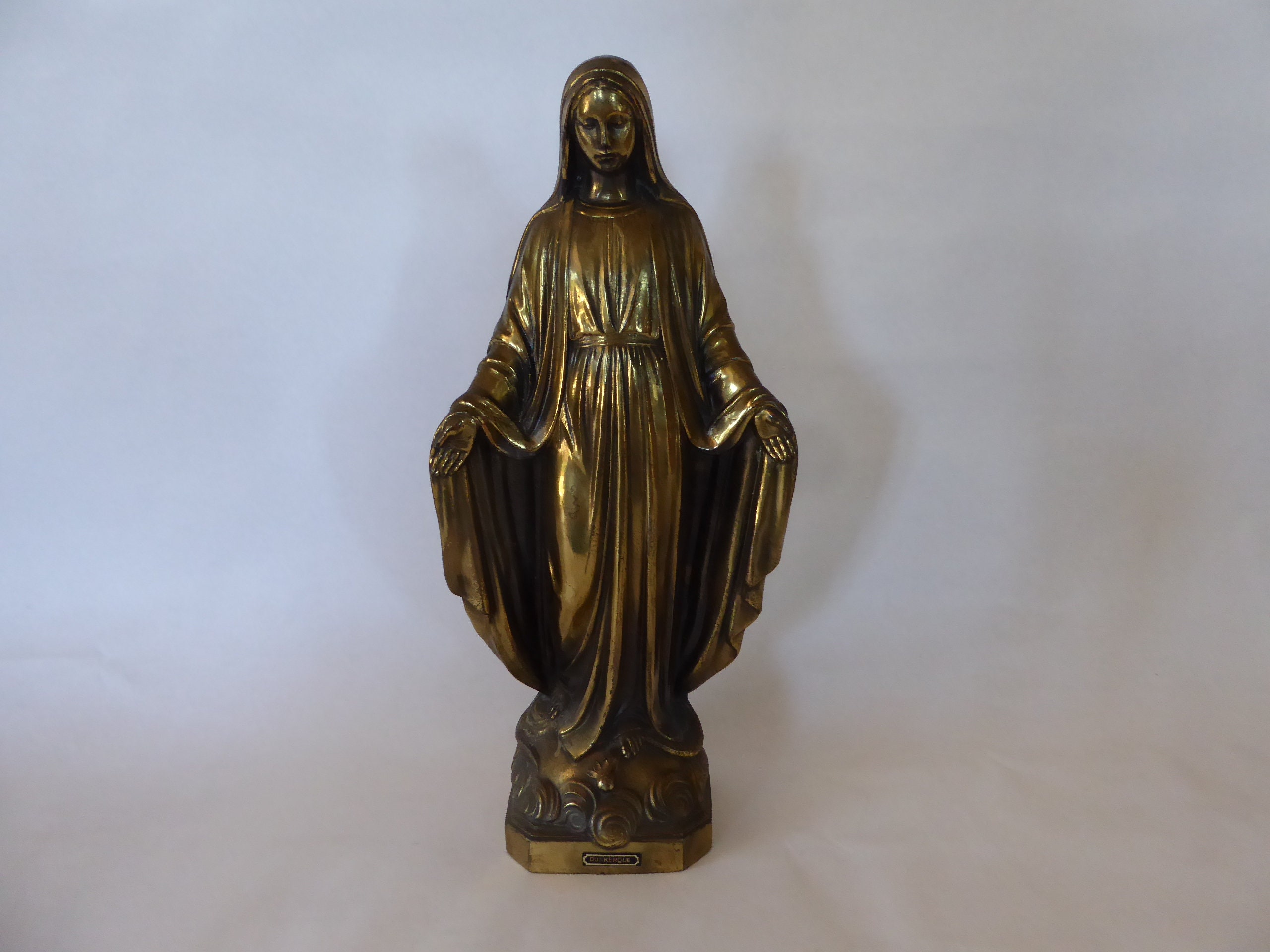 Vintage Français Spelter Statue de Madonna Debout sur Le Serpent Dunkerque Souvenir 0721019-1938