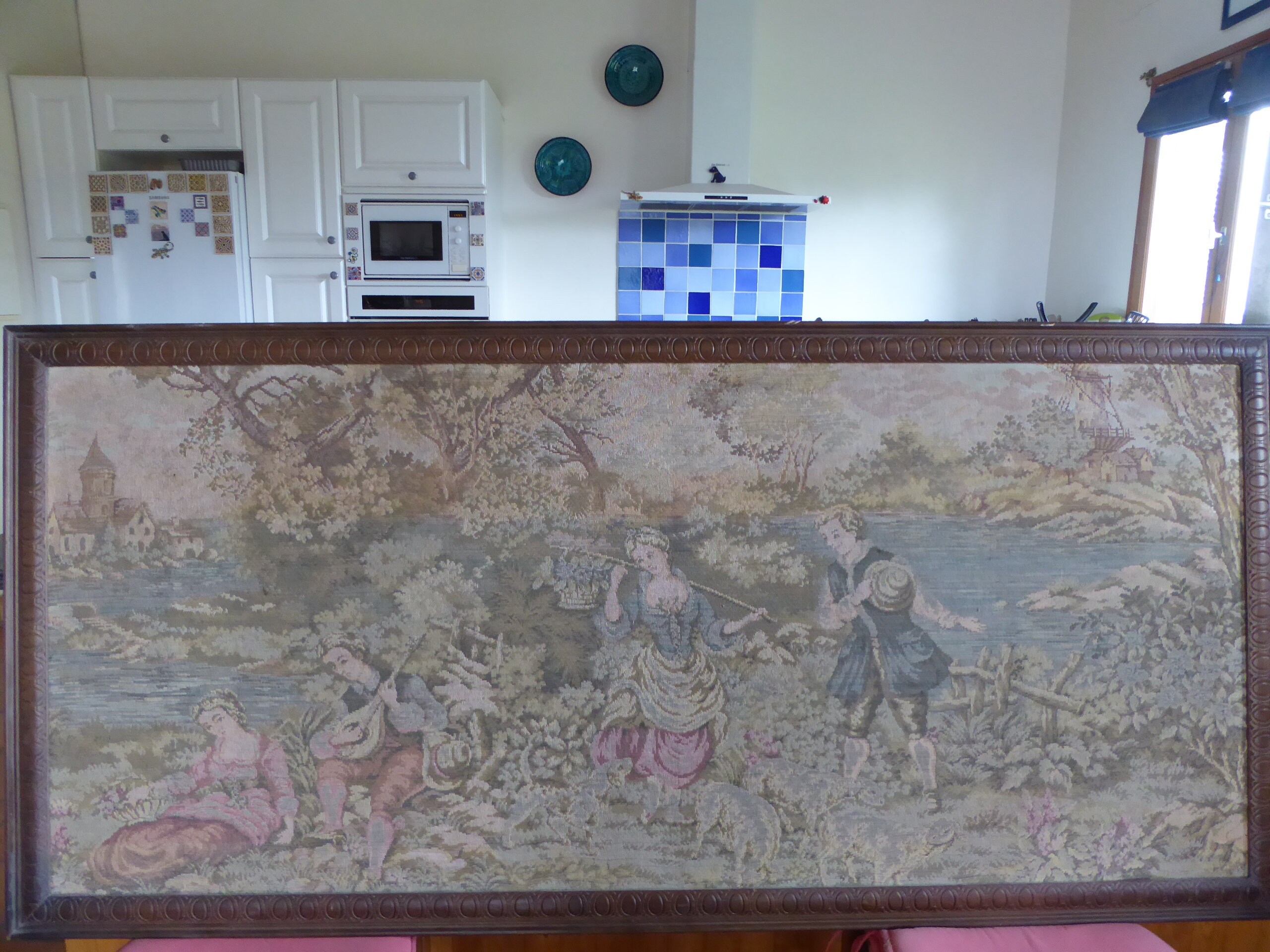 Tapisserie Tissée Vintage Français Mettant en Vedette Des Couples Courtisants et Scènes Rustiques 03