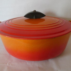 Vintage Français Le Creuset Volcano Orange Couvercle Fonte Faite Marmite 1022017-2504