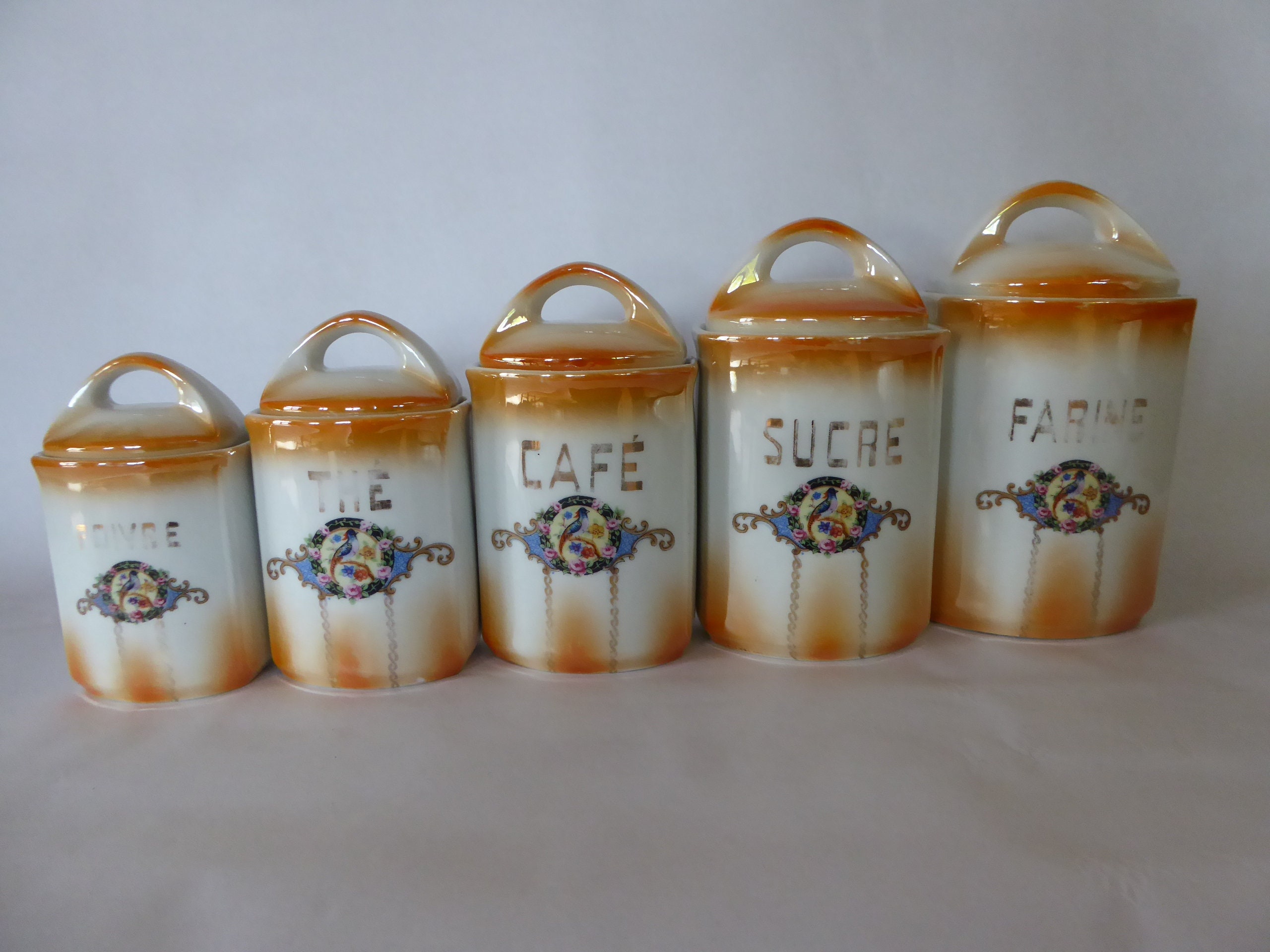 Lot de 5 Bidons Rangement Cuisine en Céramique Vintage Français 0321003-1661