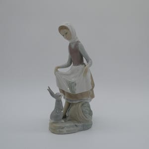 Vintage Nao Porcelain Figurine of Young Girl with a Rabbit Handmade by Lladro in Spain 0623048-2671