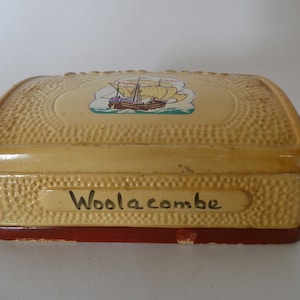Mid Century Vintage Britische Keramik Spielkarten Box mit Karten Souvenir von Woolacombe 0623042-2665